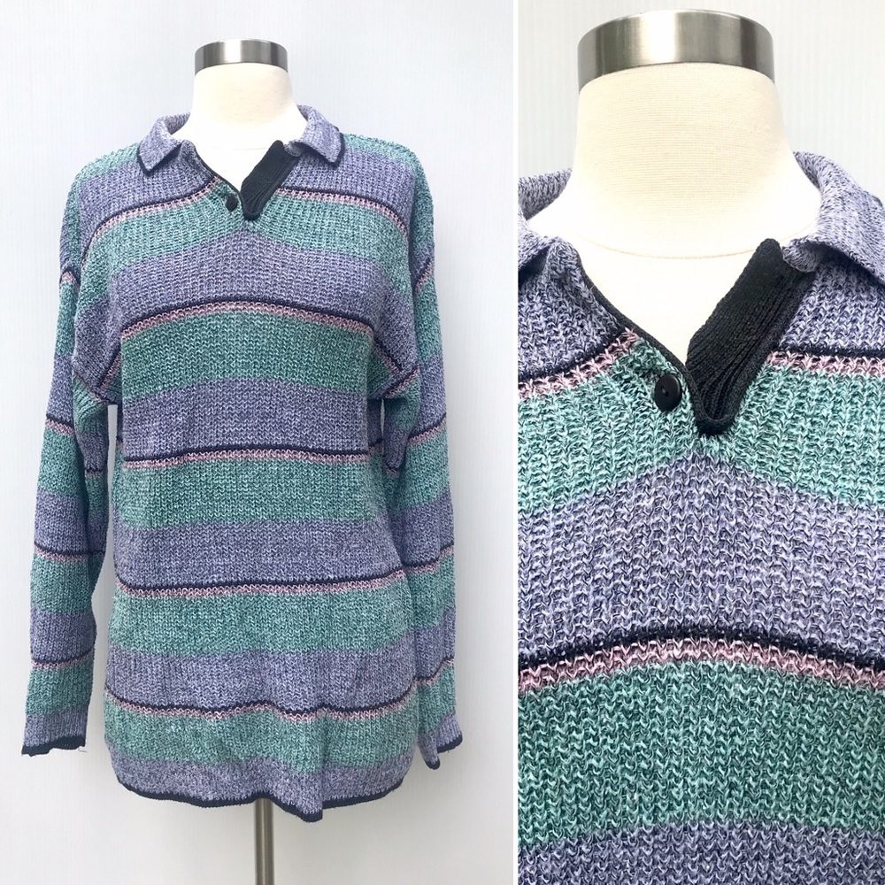 Vintage 80’s Gitano lavender mint & grey space dyed striped sweater